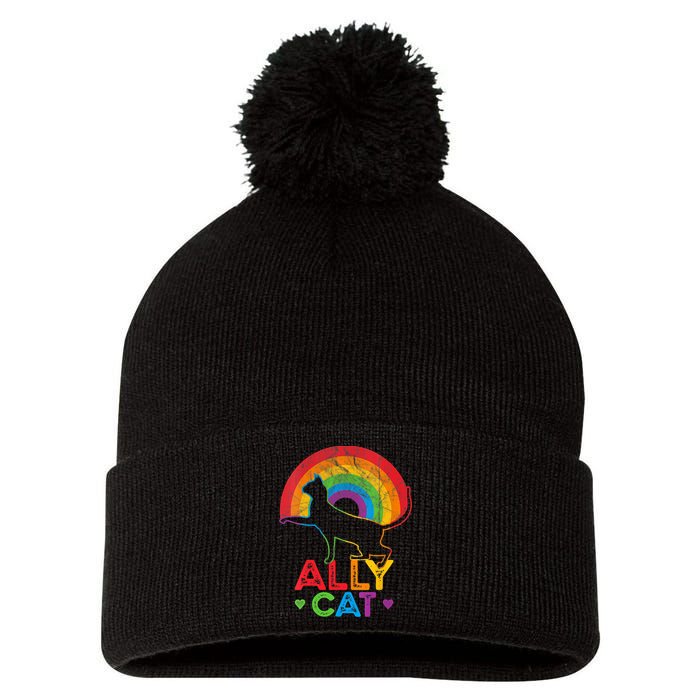 Ally Cat LGBT Pride Ally Cat With Rainbow Pom Pom 12in Knit Beanie
