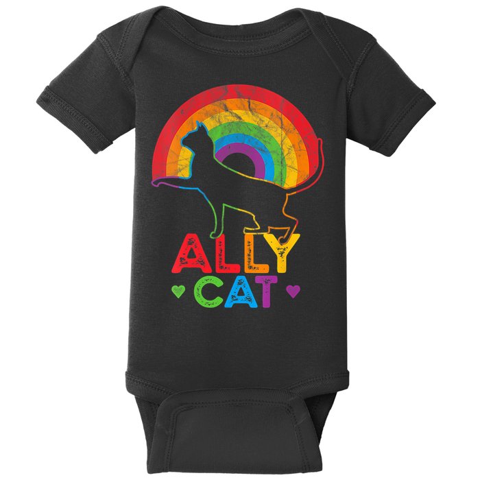 Ally Cat LGBT Pride Ally Cat With Rainbow Baby Bodysuit