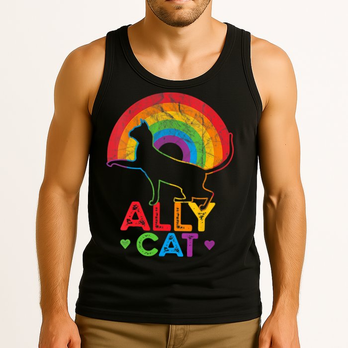 Ally Cat LGBT Pride Ally Cat With Rainbow Tank Top