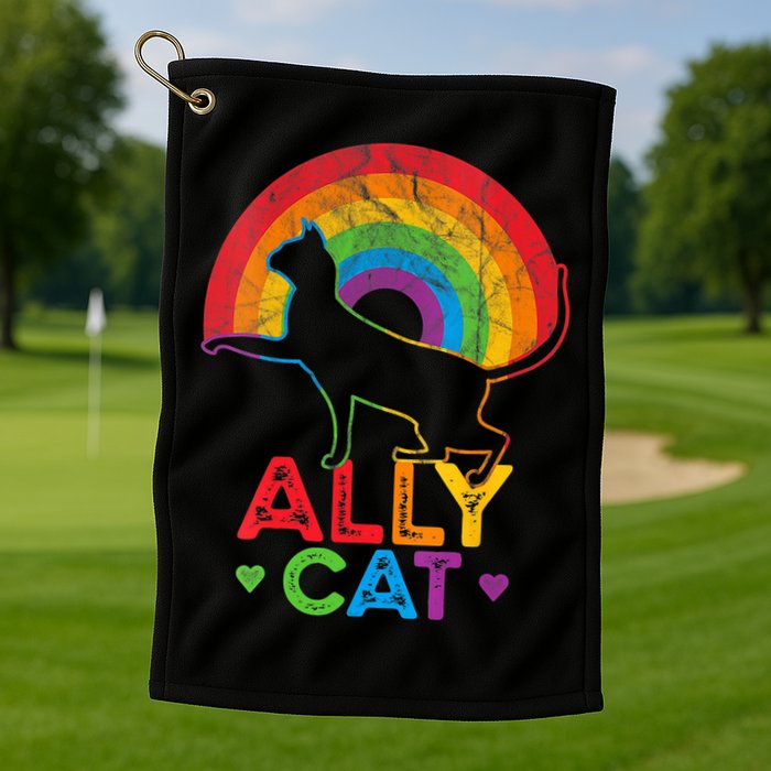 Ally Cat LGBT Pride Ally Cat With Rainbow Golf Towel