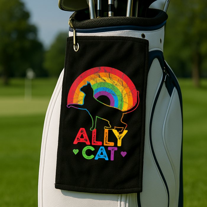 Ally Cat LGBT Pride Ally Cat With Rainbow Golf Towel