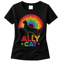 Ally Cat LGBT Pride Ally Cat With Rainbow Womens T-Shirt
