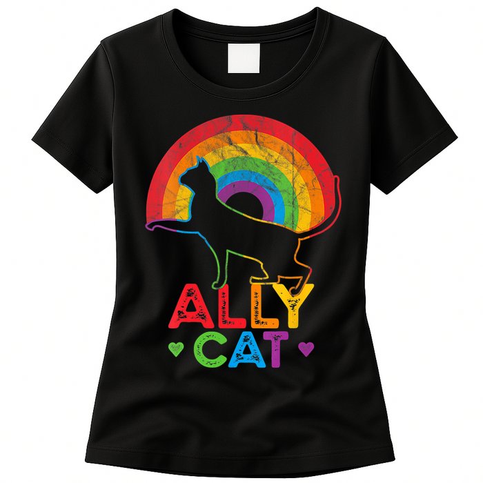 Ally Cat LGBT Pride Ally Cat With Rainbow Womens T-Shirt