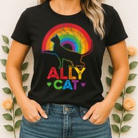 Ally Cat LGBT Pride Ally Cat With Rainbow Womens T-Shirt