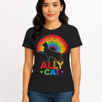 Ally Cat LGBT Pride Ally Cat With Rainbow Womens T-Shirt