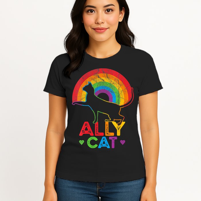 Ally Cat LGBT Pride Ally Cat With Rainbow Womens T-Shirt