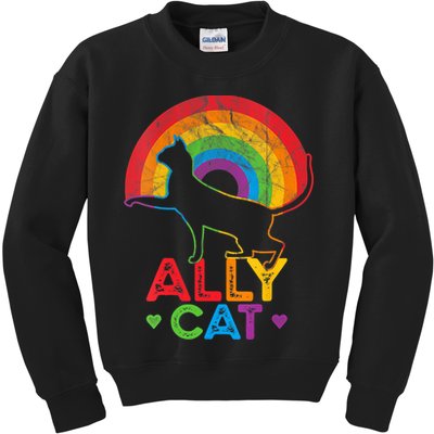 Ally Cat LGBT Pride Ally Cat With Rainbow Kids Sweatshirt