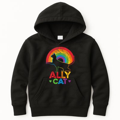 Ally Cat LGBT Pride Ally Cat With Rainbow Kids Hoodie
