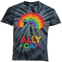 Ally Cat LGBT Pride Ally Cat With Rainbow Kids Tie-Dye T-Shirt