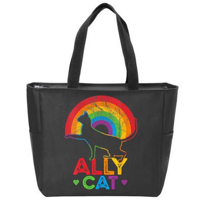 Ally Cat LGBT Pride Ally Cat With Rainbow Zip Tote Bag