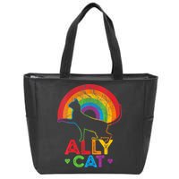 Ally Cat LGBT Pride Ally Cat With Rainbow Zip Tote Bag