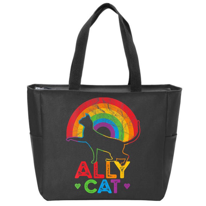 Ally Cat LGBT Pride Ally Cat With Rainbow Zip Tote Bag