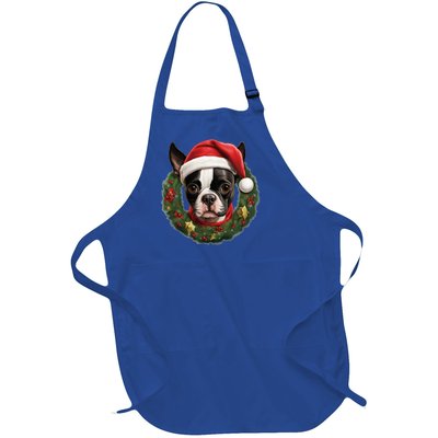 Amazing Christmas Light Xmas Santa Ho Dog Boston Terrier Gift Full-Length Apron With Pockets