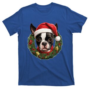 Amazing Christmas Light Xmas Santa Ho Dog Boston Terrier Gift T-Shirt