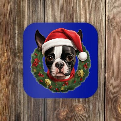 Amazing Christmas Light Xmas Santa Ho Dog Boston Terrier Gift Coaster