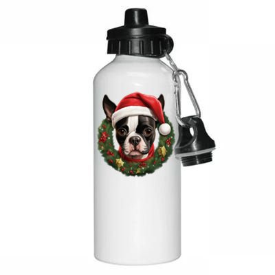 Amazing Christmas Light Xmas Santa Ho Dog Boston Terrier Gift Aluminum Water Bottle