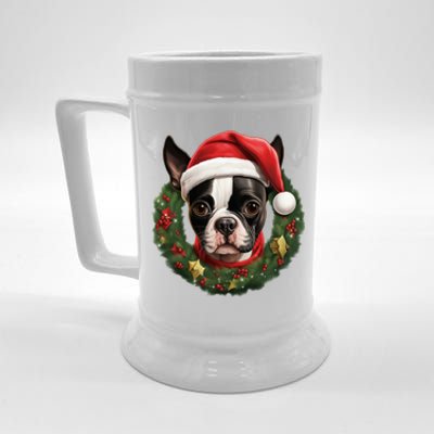 Amazing Christmas Light Xmas Santa Ho Dog Boston Terrier Gift Beer Stein