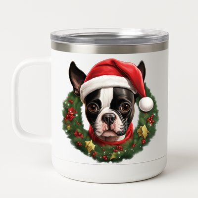 Amazing Christmas Light Xmas Santa Ho Dog Boston Terrier Gift 12 oz Stainless Steel Tumbler Cup