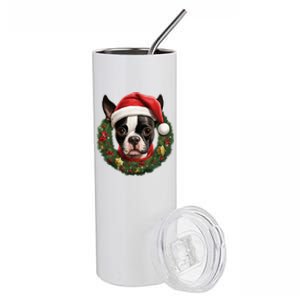 Amazing Christmas Light Xmas Santa Ho Dog Boston Terrier Gift Stainless Steel Tumbler