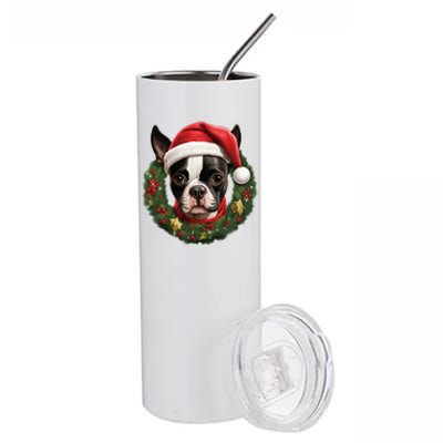 Amazing Christmas Light Xmas Santa Ho Dog Boston Terrier Gift Stainless Steel Tumbler