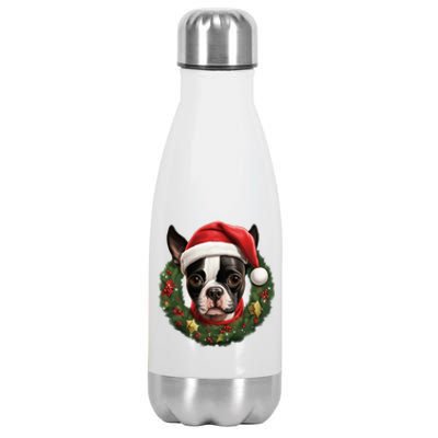 Amazing Christmas Light Xmas Santa Ho Dog Boston Terrier Gift Stainless Steel Insulated Water Bottle