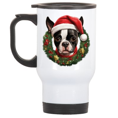 Amazing Christmas Light Xmas Santa Ho Dog Boston Terrier Gift Stainless Steel Travel Mug