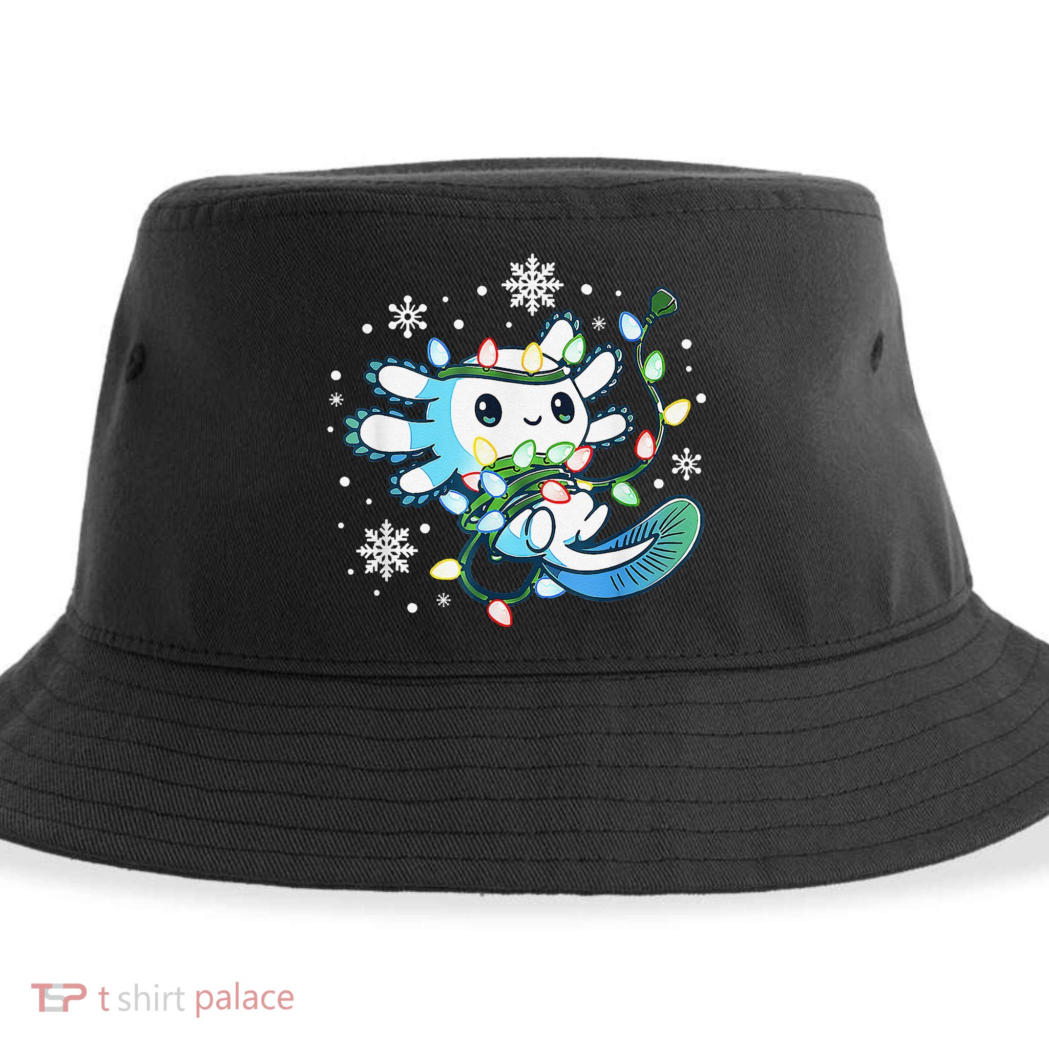 Axolotl Christmas Lights Xmas Tree Pajamas Sustainable Bucket Hat