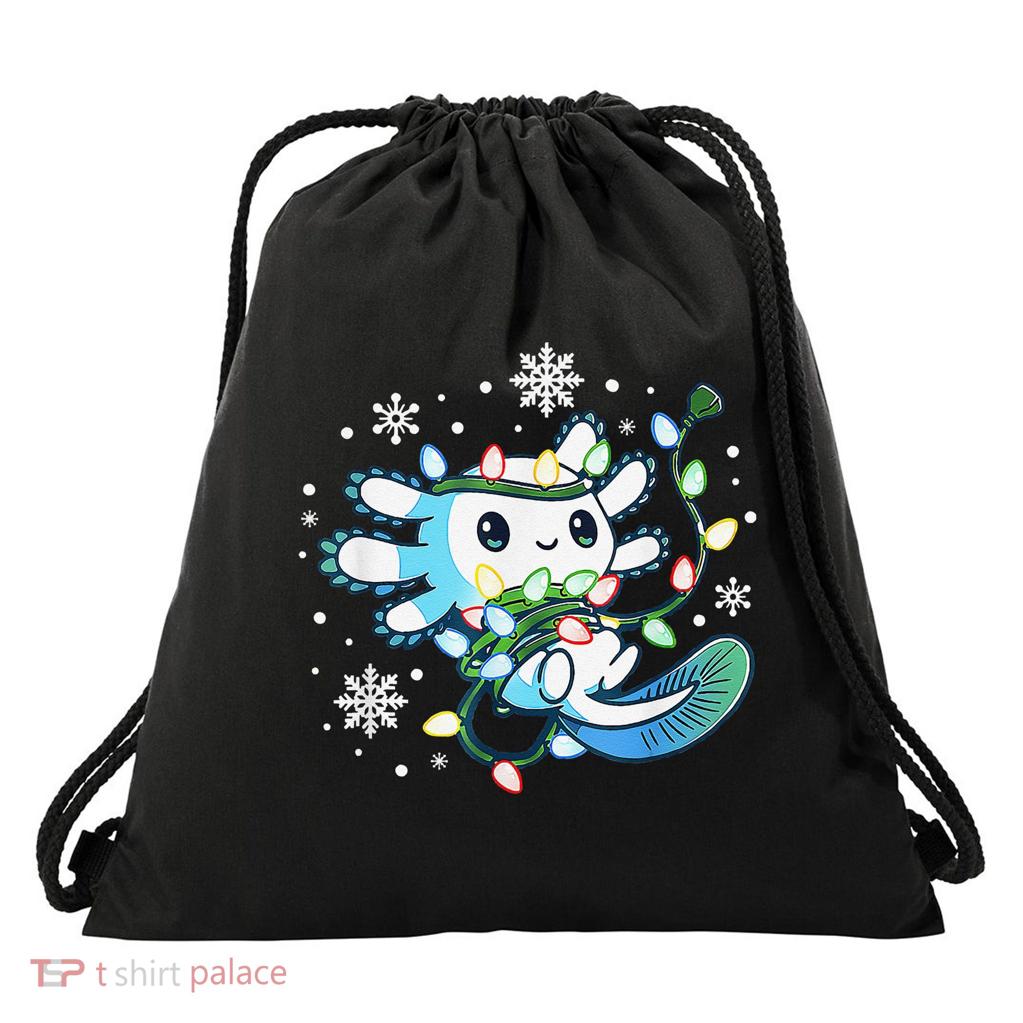 Axolotl Christmas Lights Xmas Tree Pajamas Drawstring Bag