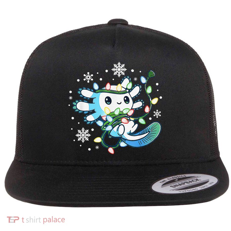 Axolotl Christmas Lights Xmas Tree Pajamas Flatbill Hat