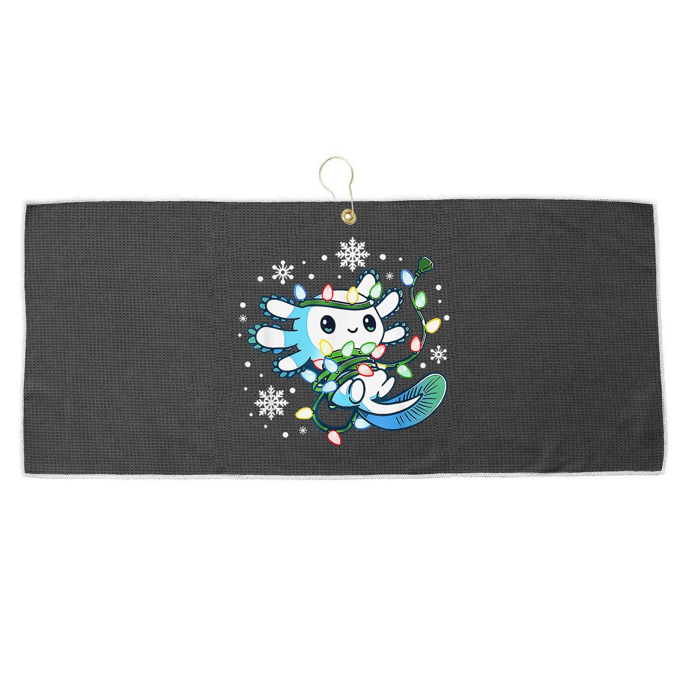 Axolotl Christmas Lights Xmas Tree Pajamas Large Microfiber Waffle Golf Towel