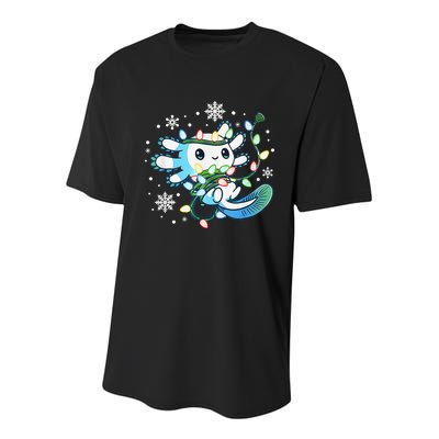 Axolotl Christmas Lights Xmas Tree Pajamas Youth Performance Sprint T-Shirt