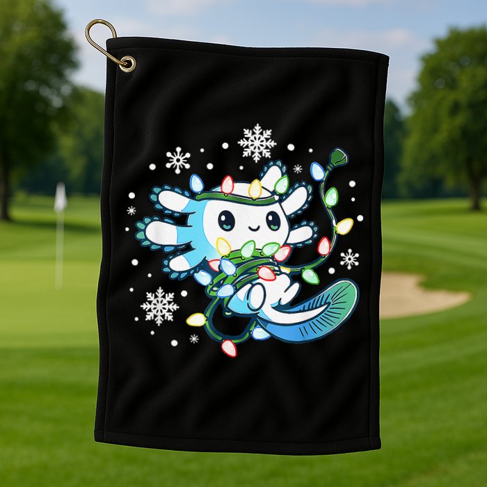 Axolotl Christmas Lights Xmas Tree Pajamas Golf Towel