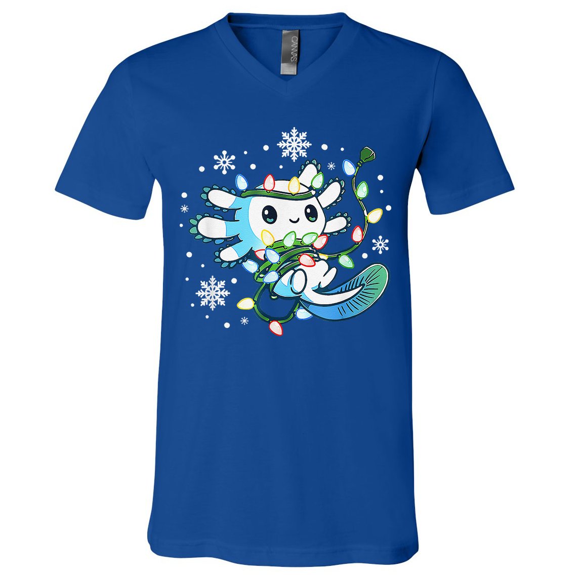 Axolotl Christmas Lights Xmas Tree Pajamas V-Neck T-Shirt