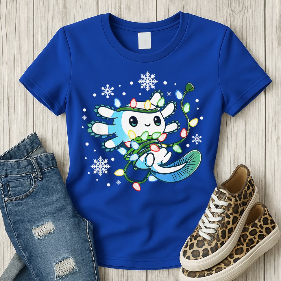 Axolotl Christmas Lights Xmas Tree Pajamas Womens T-Shirt