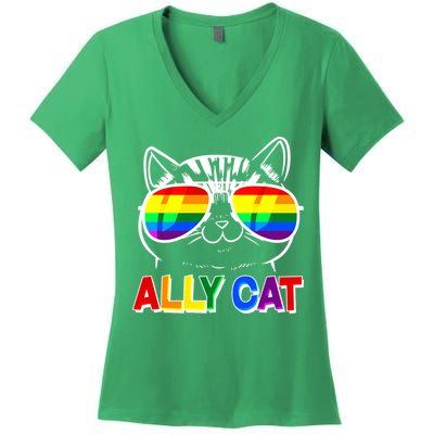 Ally Cat LGBT Pride Women's V-Neck T-Shirt