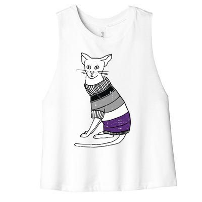 Asexual Cat Lgbtq Pride Cute Kitten Kitty Proud Ally Ace Gift Women's Racerback Cropped Tank