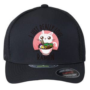 Anime Cat Love Ramen Japanese Noodles Kawaii Flexfit Unipanel Trucker Cap