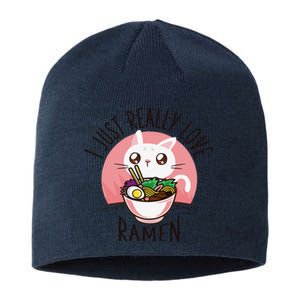 Anime Cat Love Ramen Japanese Noodles Kawaii Sustainable Beanie