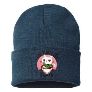 Anime Cat Love Ramen Japanese Noodles Kawaii Sustainable Knit Beanie