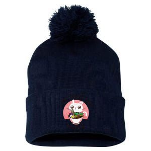 Anime Cat Love Ramen Japanese Noodles Kawaii Pom Pom 12in Knit Beanie