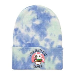 Anime Cat Love Ramen Japanese Noodles Kawaii Tie Dye 12in Knit Beanie