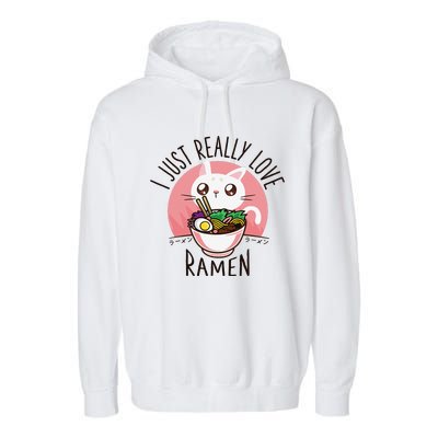 Anime Cat Love Ramen Japanese Noodles Kawaii Garment-Dyed Fleece Hoodie