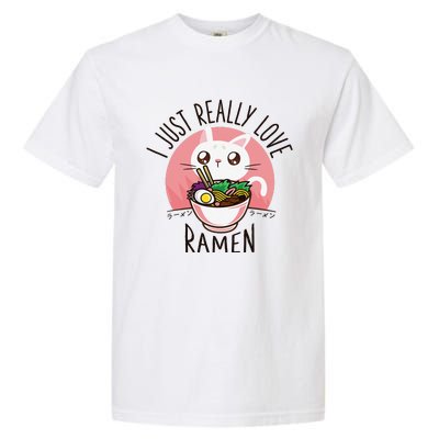 Anime Cat Love Ramen Japanese Noodles Kawaii Garment-Dyed Heavyweight T-Shirt