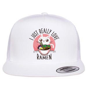 Anime Cat Love Ramen Japanese Noodles Kawaii Flat Bill Trucker Hat