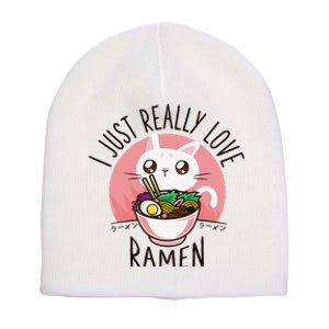 Anime Cat Love Ramen Japanese Noodles Kawaii Short Acrylic Beanie