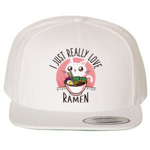 Anime Cat Love Ramen Japanese Noodles Kawaii Wool Snapback Cap