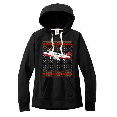 Airplane Christmas Lights Ugly Sweater Santa Airplane Xmas Funny Gift Women's Fleece Hoodie