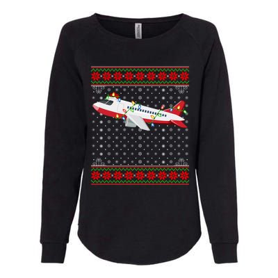 Airplane Christmas Lights Ugly Sweater Santa Airplane Xmas Funny Gift Womens California Wash Sweatshirt