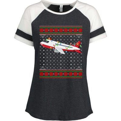 Airplane Christmas Lights Ugly Sweater Santa Airplane Xmas Funny Gift Enza Ladies Jersey Colorblock Tee