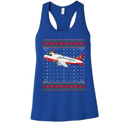 Airplane Christmas Lights Ugly Sweater Santa Airplane Xmas Funny Gift Women's Racerback Tank